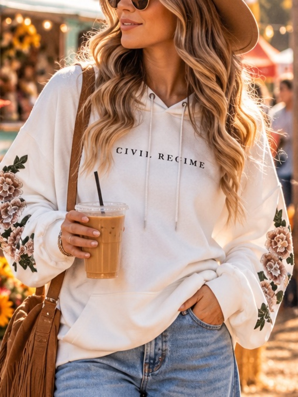 Civil Regime x Champion womans floral embroidered white hoodie size XL